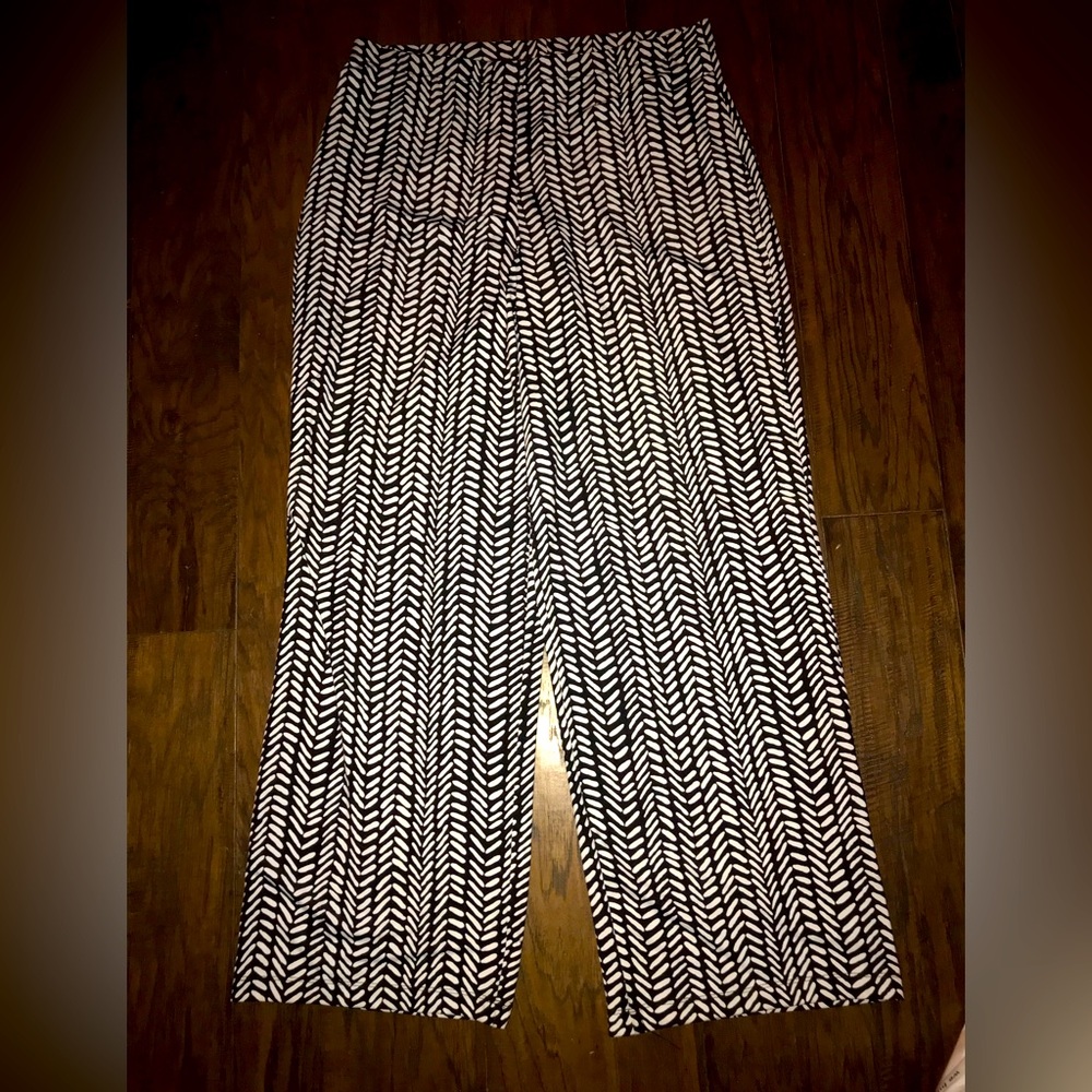 2pairs AB Studio Black and White Blue White Stretch Wide Palazzo Pants Size L